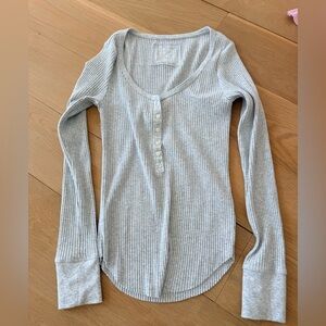 Aerie Gray Ribbed Long Sleeve Top Size Small